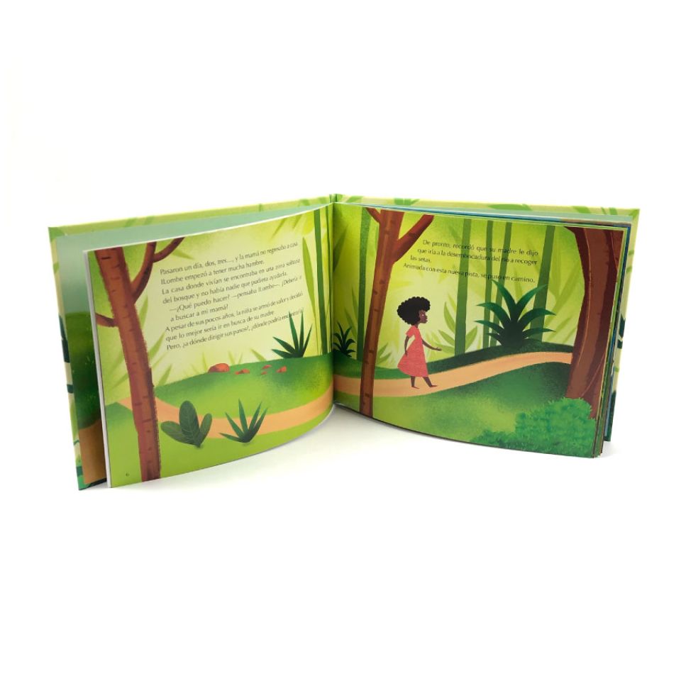 Doble página interior de El viaje de Ilombe ilustrada por Lydia Mba